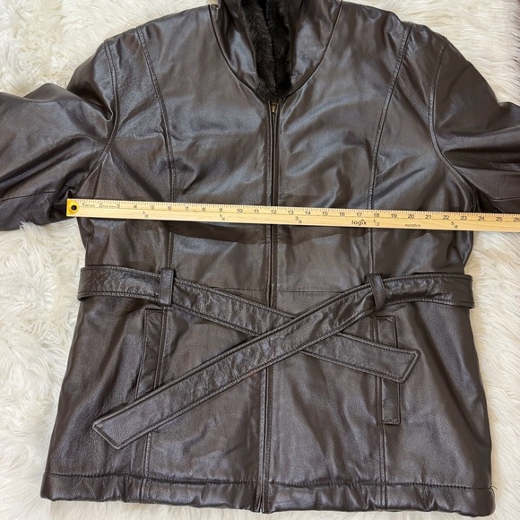 Pelle Thick Leather Jacket Faux Fur Belted with Hood Full Zip Women’s XL Brown - Picture 11 of 16
